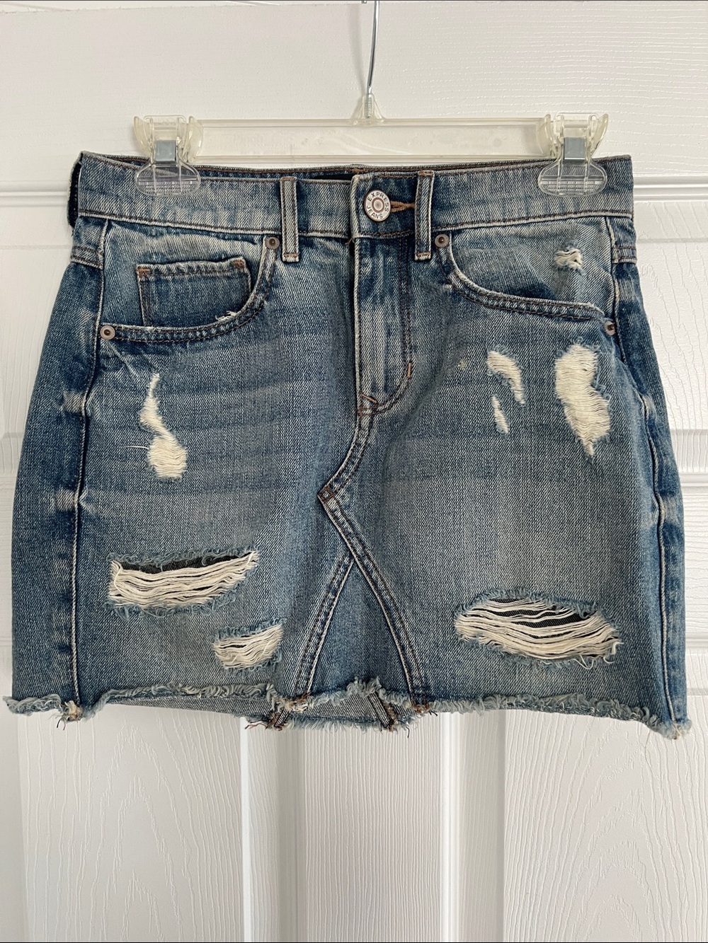 Express Distressed Denim Mini Skirt - Blue